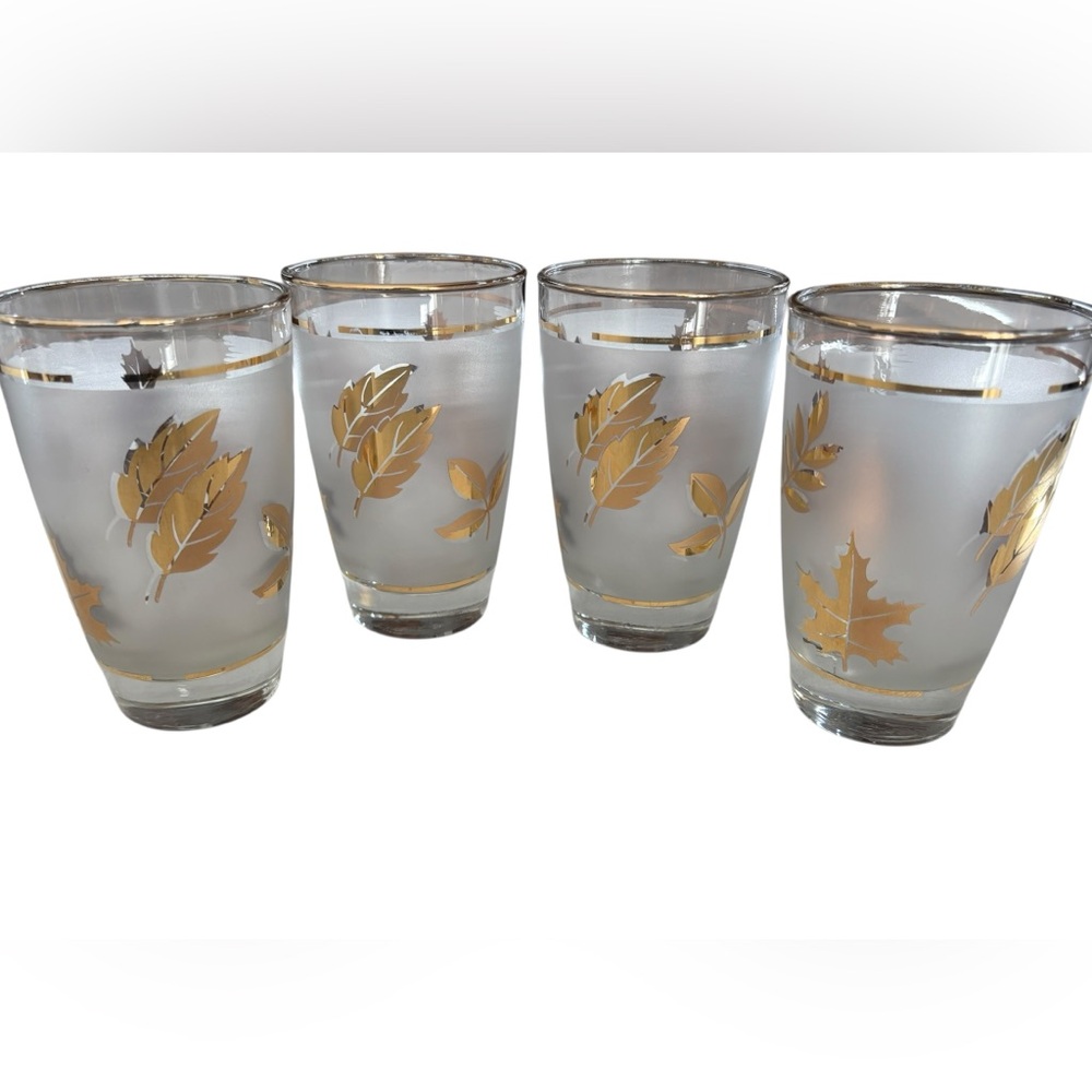Set of 4 -12oz Libby Gold leaf foliage frosted glasses. I have 2sets 4 EUC